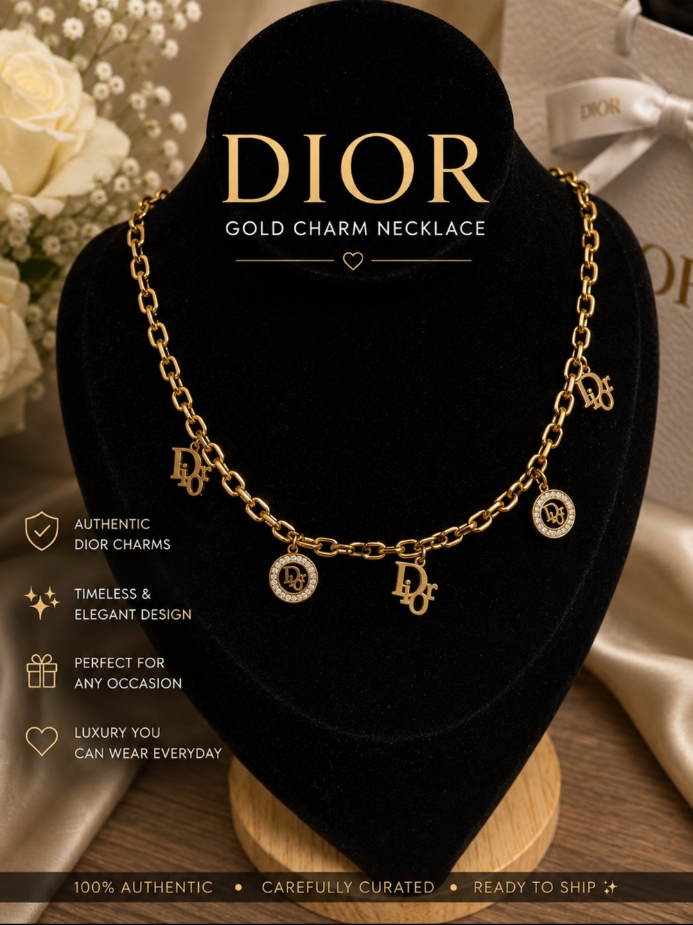 Dior charm Necklace Upcycled charms